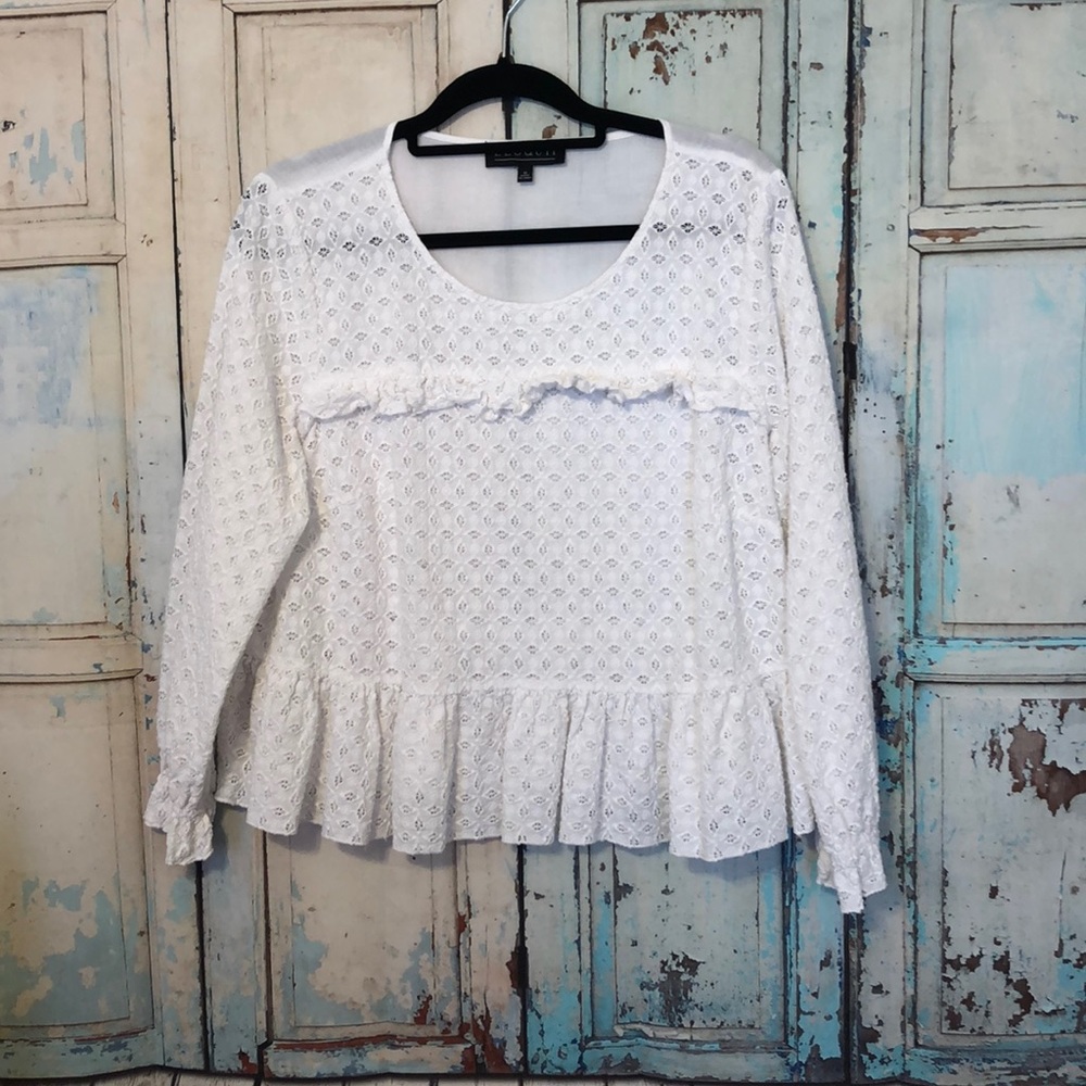 Eloquii White Ruffle Front Blouse Size 16
